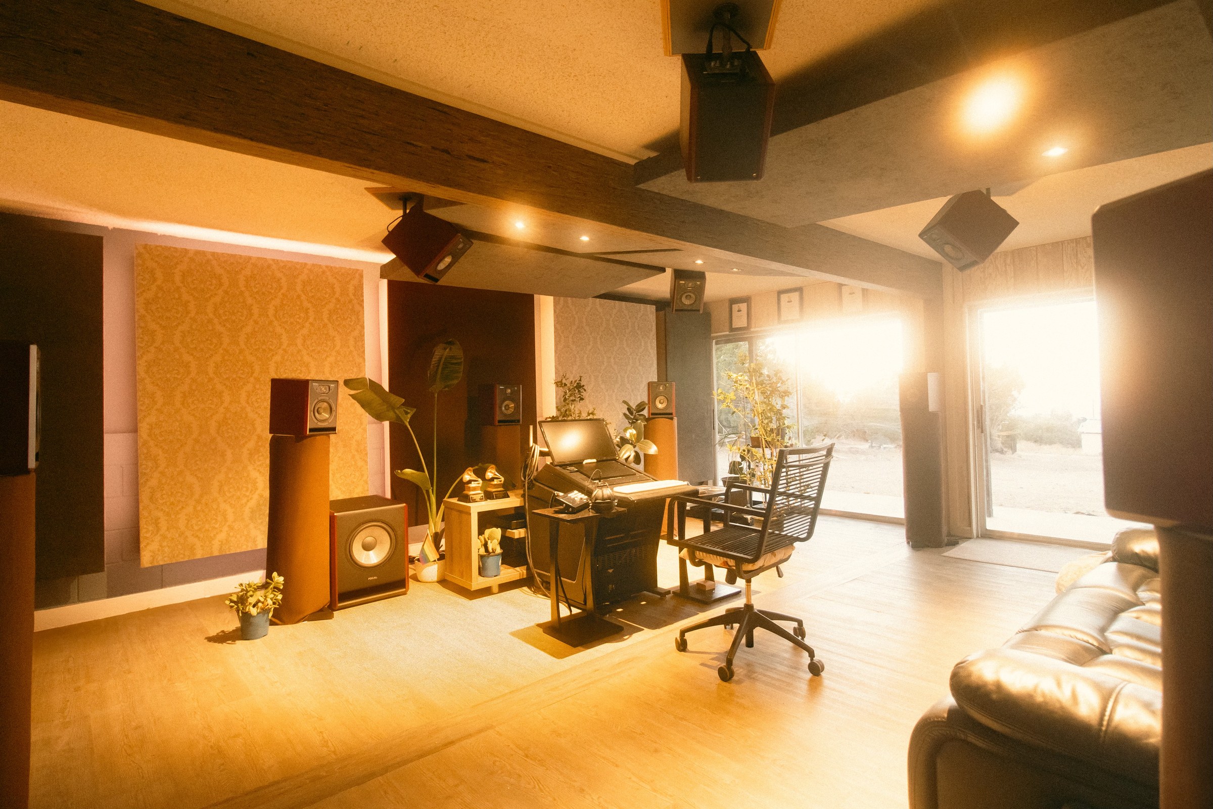 A golden-hour corner of The Juniper Room, in warm natural light.